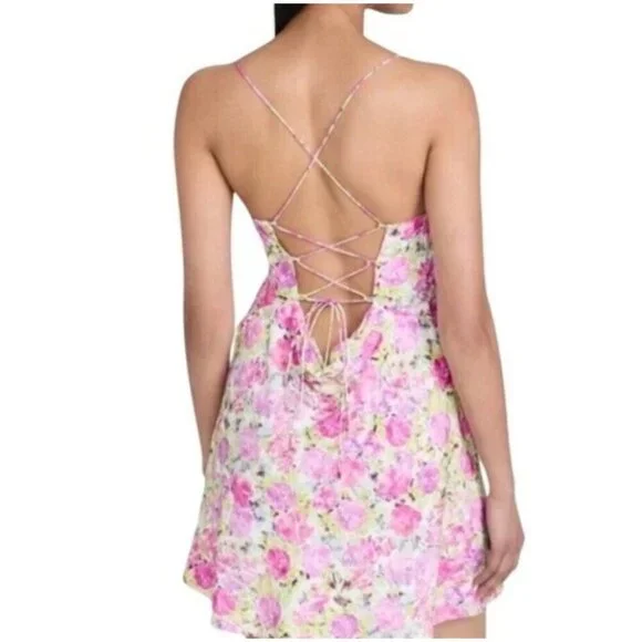 For Love & Lemons Paulina Mini Dress Small Short Lace Up Romantic Feminine NWT - Picture 4 of 12